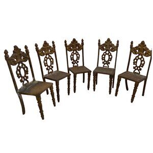 Vintage Ornate Dollhouse Miniature Brass Chairs Set Of 5 Metal 4" Tall